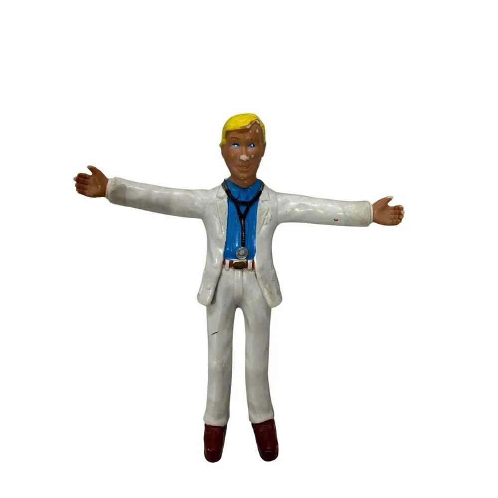 Vintage 1994 Doctor Action Figure Blonde Male Medical Toy White Suit Bendy